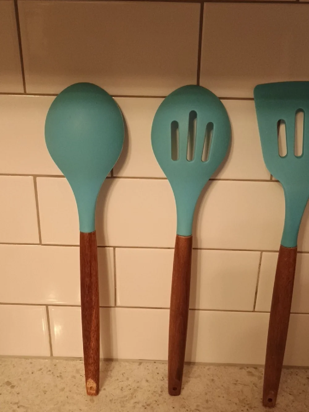 Zulay Non-Stick Blue Silicone & Wooden Handle Kitchen Utensil Set - 5 Piece